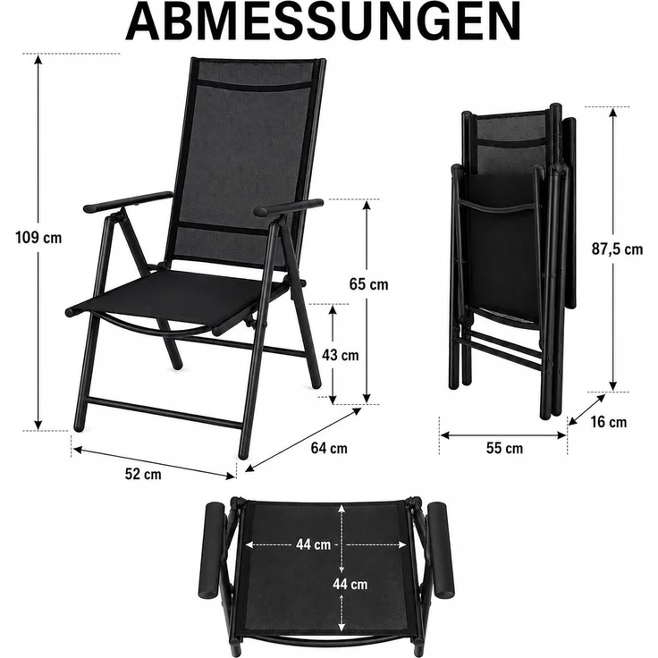 BURI 1 Klappsessel mit Hochlehner Auflage Gartenstuhl Aluminium verstellbar – Bild 3