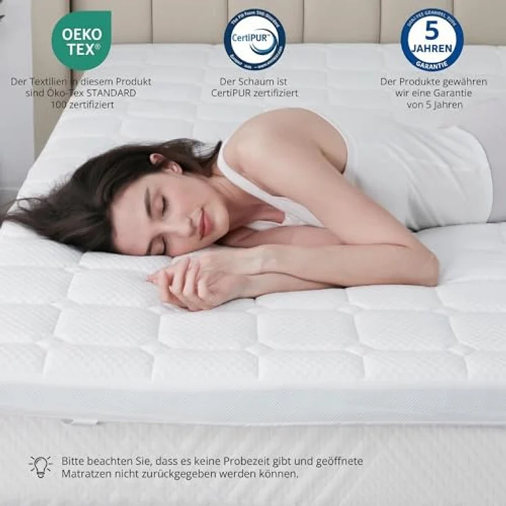 EGO Home Matratzen Topper 90x200, 7cm Höhe Matratzentopper aus Schaumstoff von 7 Zonen Schneiden, Öko-TEX Zertifiziert, 90x200 cm Matratzenauflage für Boxspringbett Matratzen Schlafsofa – Bild 7