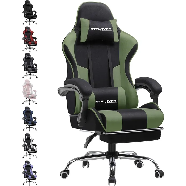 GTPLAYER Bürostuhl Gaming Stuhl Stoff Gaming Sessel Ergonomischer Gamer Stuhl mit Fußstütze, Kopfstütze Lendenkissen, Gepolstert Gaming Chair, Drehsessel