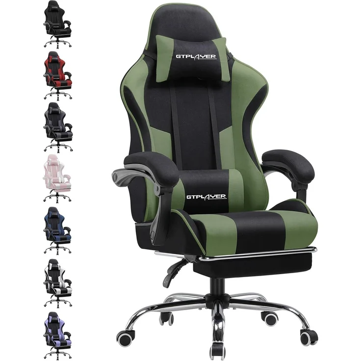 GTPLAYER Bürostuhl Gaming Stuhl Stoff Gaming Sessel Ergonomischer Gamer Stuhl mit Fußstütze, Kopfstütze Lendenkissen, Gepolstert Gaming Chair, Drehsessel