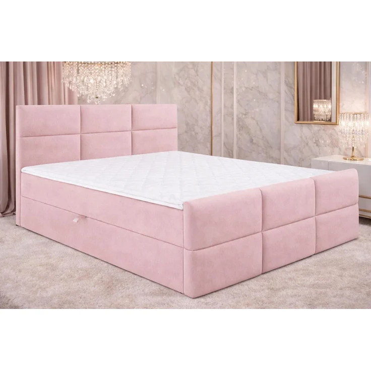 KRISAN MÖBEL Kontinentalbett BELLA 200 x 200 x 108 cm in Rosa Stoff MANILA mit Bettkasten und Topper inklusiv – Bild 2