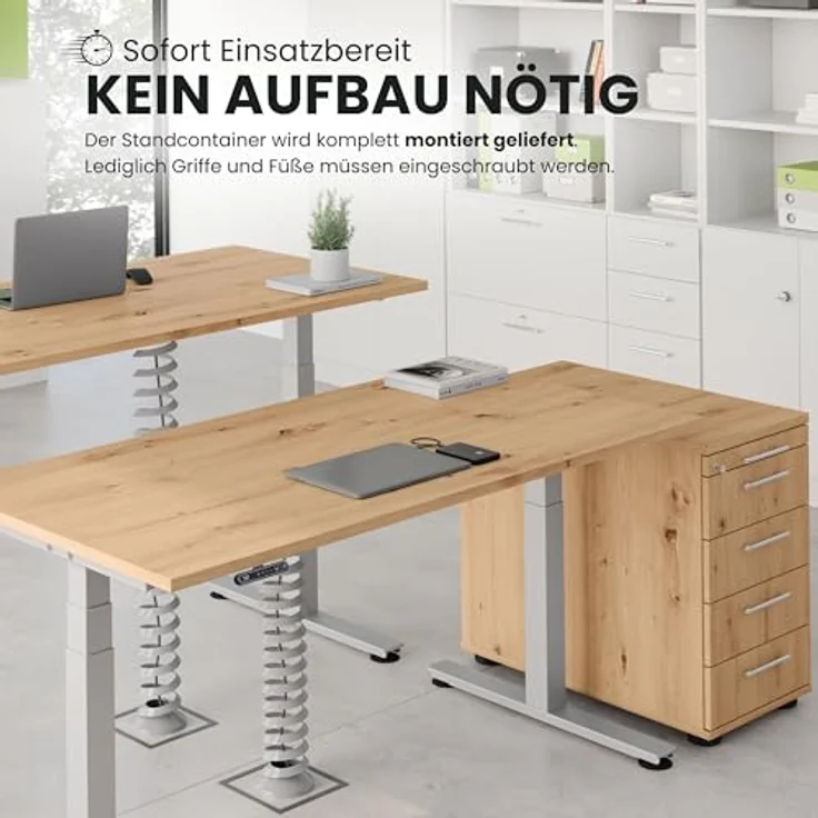 bümö Schreibtisch Schrank abschließbar, Schubladenschrank Holz in graphit, Container mit Schubladen - Schubladen Schrank Büro, Schreibtisch Container od. Schreibtisch Kommode mit Relinggriffe, SC50-G-G-RE – Bild 7