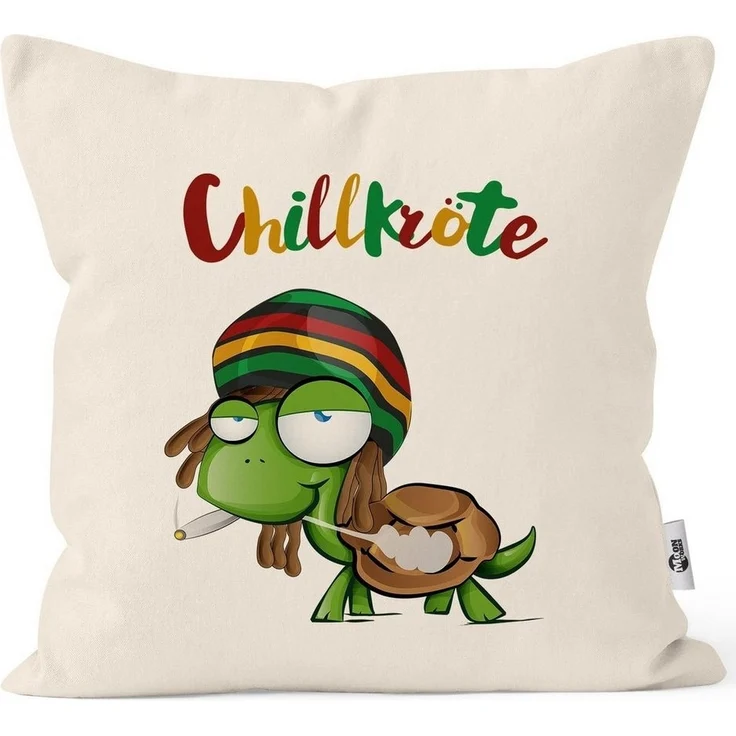 MoonWorks Dekokissen Kissen-Bezug Chillkröte Schildkröte Rastafrisur Joint Comic Stil Kissen-Hülle Deko-Kissen Baumwolle MoonWorks® – Bild 5