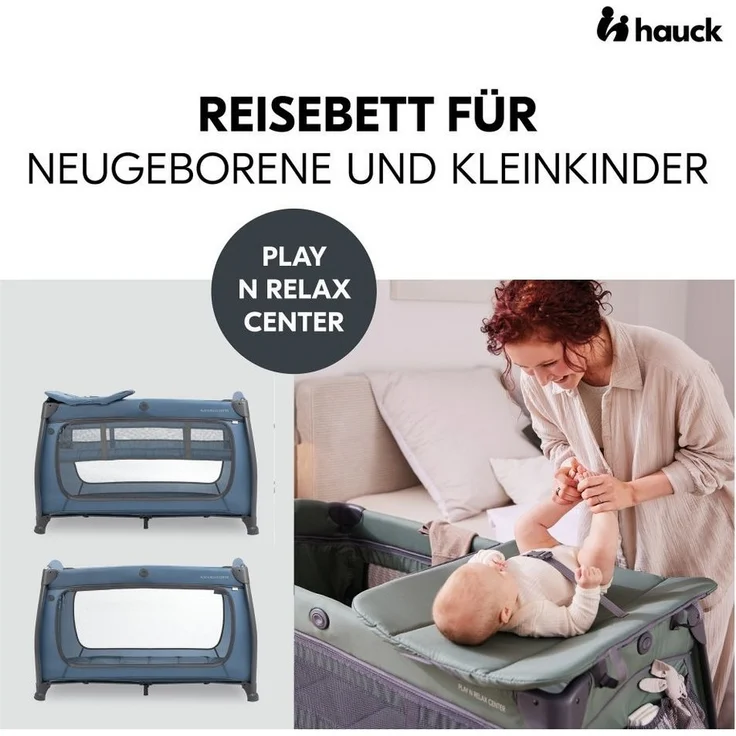 Hauck Baby-Reisebett Play'n Relax Center - Dark Blue, Babyreisebett mit Matratze, Insektenschutz, Wickelauflage, Einhang – Bild 2