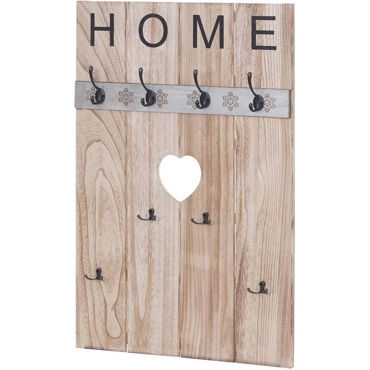 MCW Wandgarderobe, Beige, Holz, 60x91x8 cm, mit 8 Haken im Shabby-Look, kombinierbar mit Shabby-Serie C89
