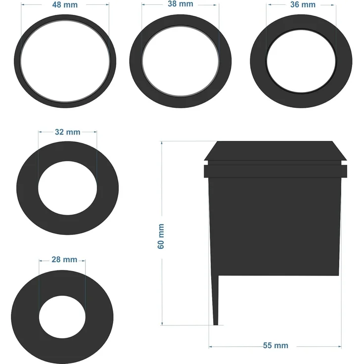 osoltus Universal Reduzierringe für Schirm Ständer 5 tlg. 48/38/36/32/28 mm – Bild 2
