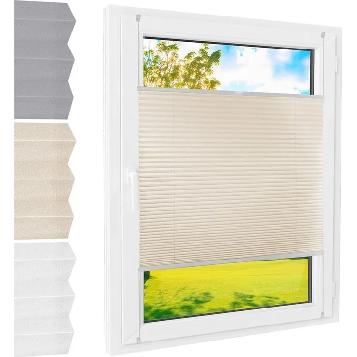 Plissee Klemmfix [creme, 35x100 cm] ohne Bohren für Tür & Fenster, Faltrollo mit einfacher Montage/Bietet optimalen Sichtschutz und Privatsphäre, idealer Sonnenschutz - Höhe (cm): 100, Breite (cm): 35, Farbe: Creme