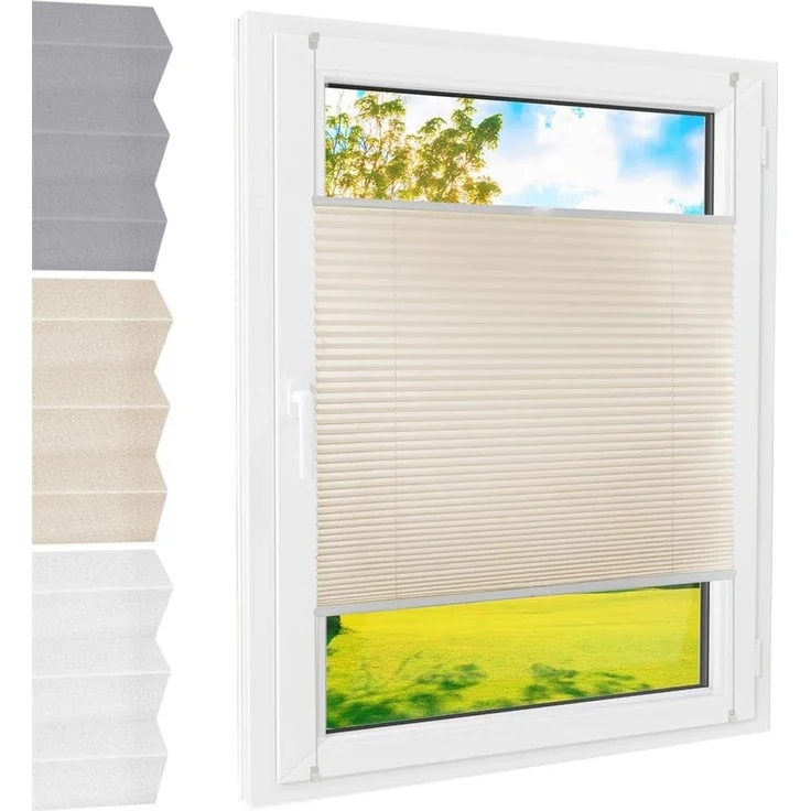 Plissee Klemmfix [creme, 35x100 cm] ohne Bohren für Tür & Fenster, Faltrollo mit einfacher Montage/Bietet optimalen Sichtschutz und Privatsphäre, idealer Sonnenschutz - Höhe (cm): 100, Breite (cm): 35, Farbe: Creme – Bild 1
