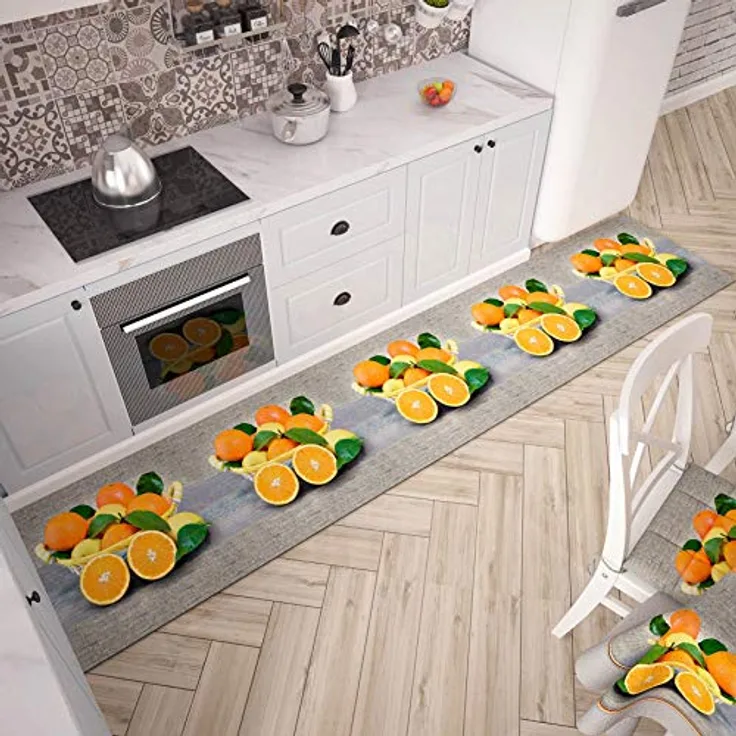 PETTI Artigiani Italiani - Teppich für Küche, rutschfest und waschbar, 52 x 100 cm, Design Orangen, 100% Made in Italy