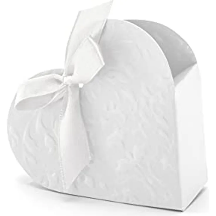 partydeco Geschenkbox, Geschenkbox Herz 10x9cm Gastgeschenk aus Papier 10er Set Weiß
