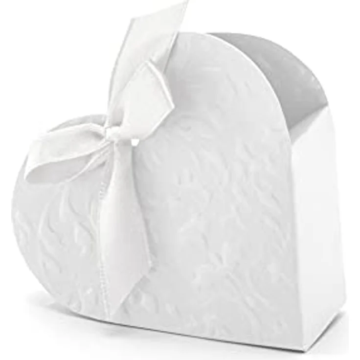partydeco Geschenkbox, Geschenkbox Herz 10x9cm Gastgeschenk aus Papier 10er Set Weiß – Bild 1