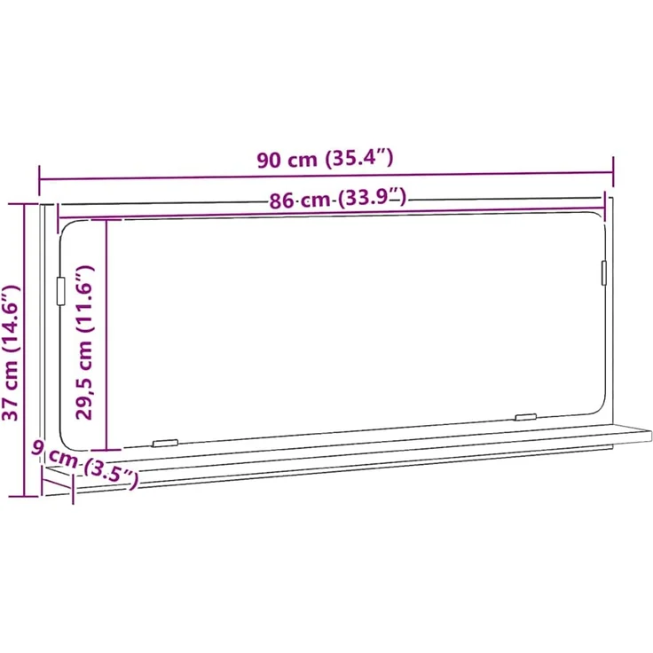 vidaXL Spiegelablage mit Regal Altholz 90 x 10,5 x 37 cm Holzwerkstoff 862526 – Bild 11