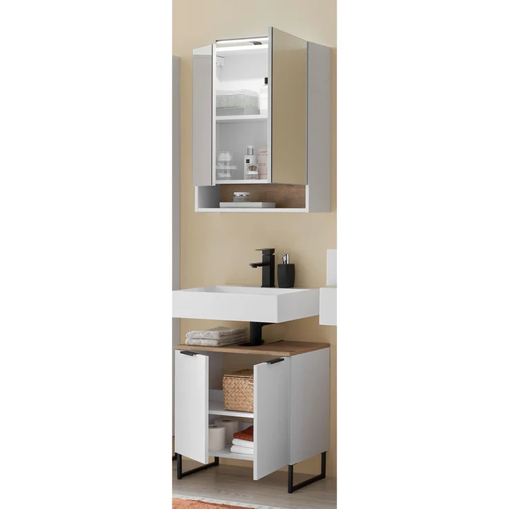 Badezimmer-Set >Denver< (2-tlg.) in weiß matt / Evoke Eiche Dekor - 60x195x35 (BxHxT) – Bild 2