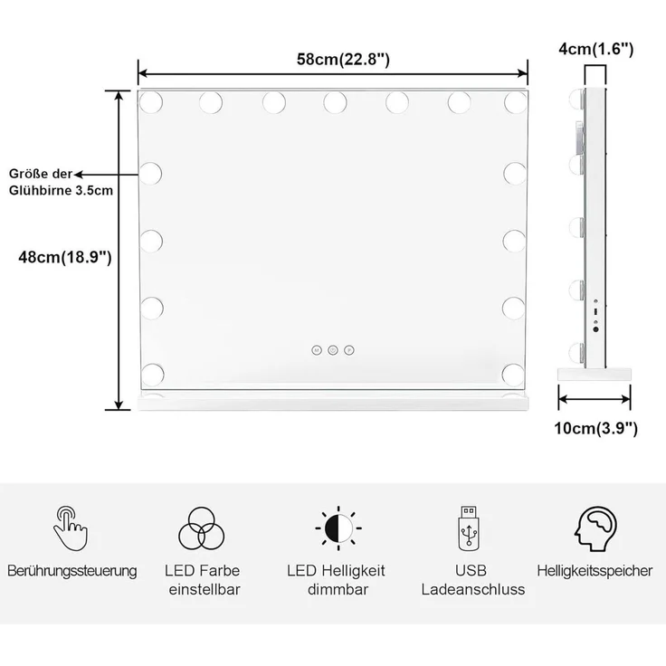 Dripex Schminkspiegel 14 LED Hollywood Schminktischspiegel Spiegel 3 Farbtemperatur Licht – Bild 4