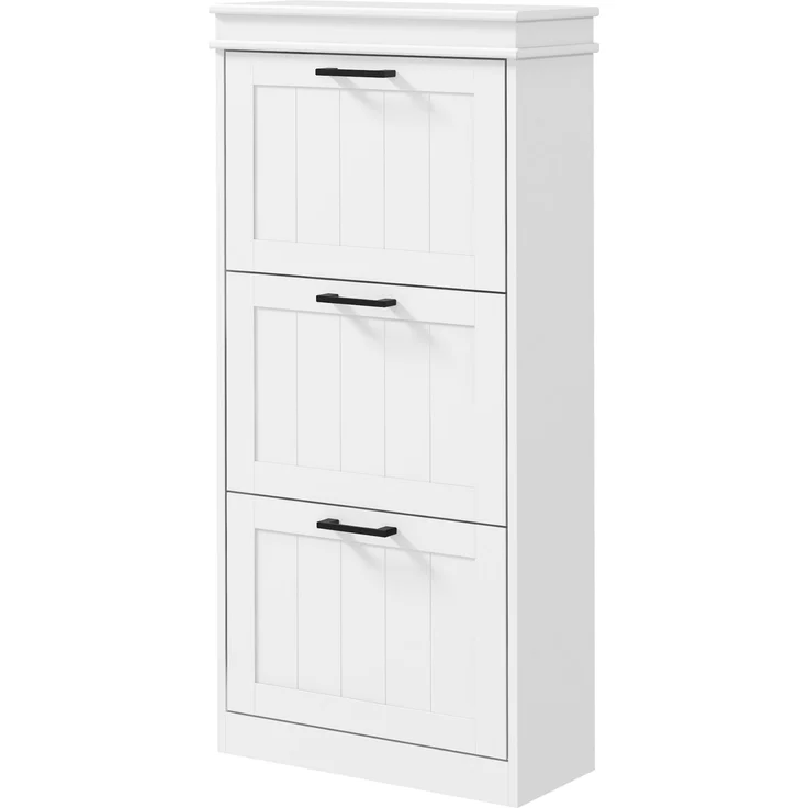 Schuhschrank, 3 Klapptüren, 15 Paar, verstellbare Einlegeböden, für Eingangsbereich, Flur, 54 x 24 x 117,5 cm, weiß – Bild 2