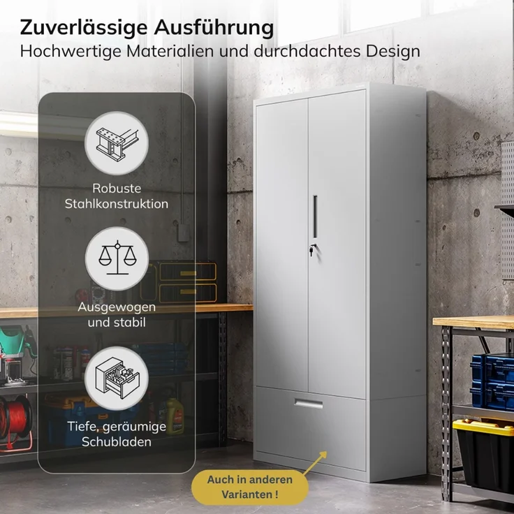 Metallschrank mit Doppel-Schublade RUEL - 195x90x40cm Grau | Büroschrank Aktenschrank Stahlschrank Fachbodenschrank Werkstattschrank – Bild 6