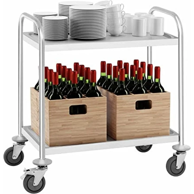 Royal Catering Servierwagen 2 Borde Küchenwagen Transportwagen 150 kg Teewagen Abräumwagen Neu – Bild 6