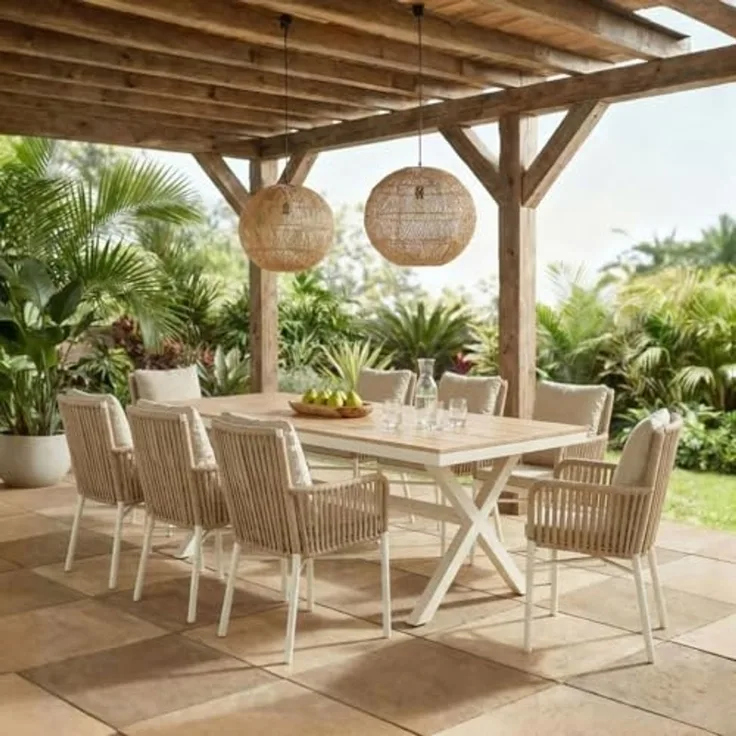 IDIMEX Garten-Essgruppe AFUERA, Gartenmöbelset für 8 Personen, wetterfester Materialmix Weiß/Beige