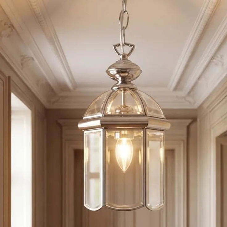 Licht-Erlebnisse Pendelleuchte LANTERN, ohne Leuchtmittel, Chrom Glas Metall E27 L:17,8 cm Esstisch Modern Klassisch