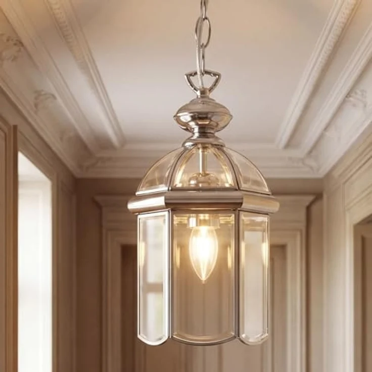 Licht-Erlebnisse Pendelleuchte LANTERN, ohne Leuchtmittel, Chrom Glas Metall E27 L:17,8 cm Esstisch Modern Klassisch – Bild 1