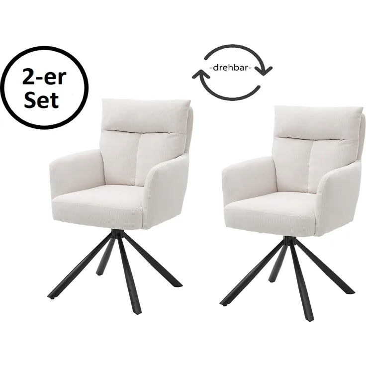 Armlehnstuhl >Solveig< (2er-Set) in hell beige/schwarz - 60x93x67 (BxHxT)