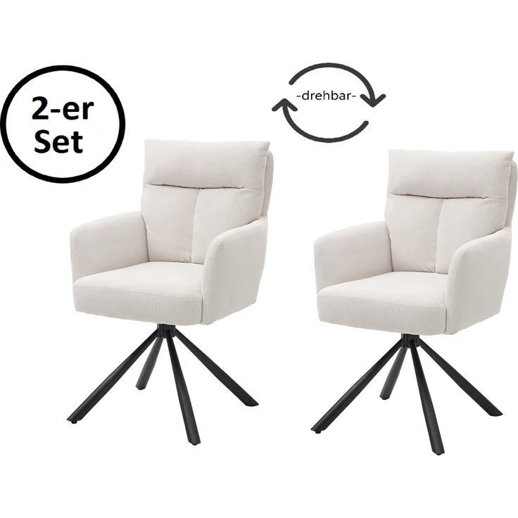 Armlehnstuhl >Solveig< (2er-Set) in hell beige/schwarz - 60x93x67 (BxHxT) – Bild 1