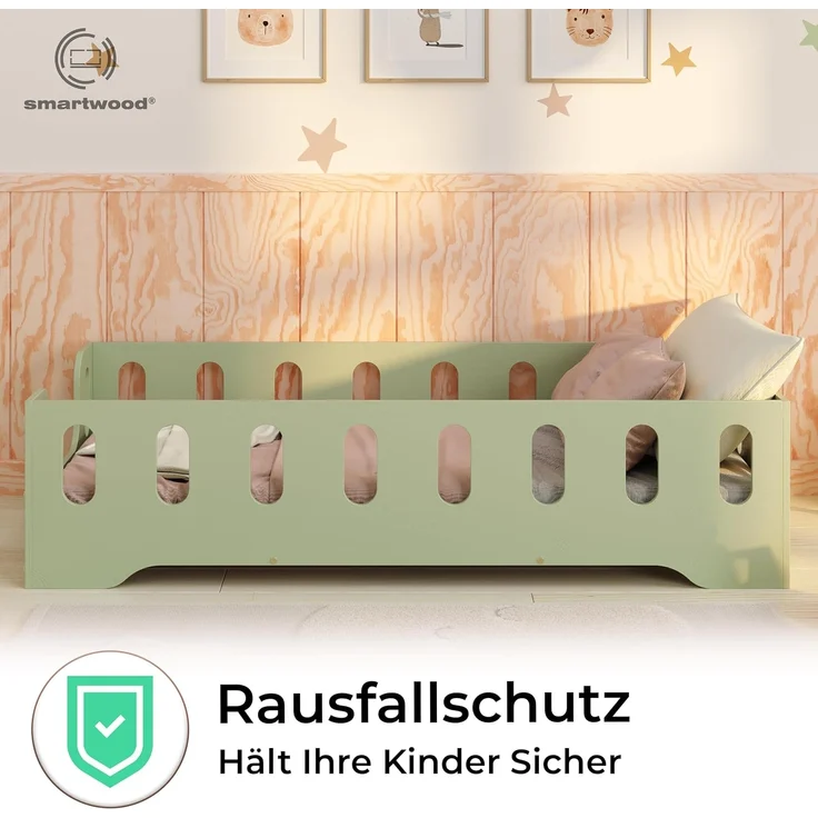 smartwood Kinderbett Bodenbett 140x180 mit Rausfallschutz & Lattenrost - Grün - Kinder Montessori Bett TILA 2B mit glatten Kanten - Betten für schnelle Montage - Bis 300 kg belastbar – Bild 5
