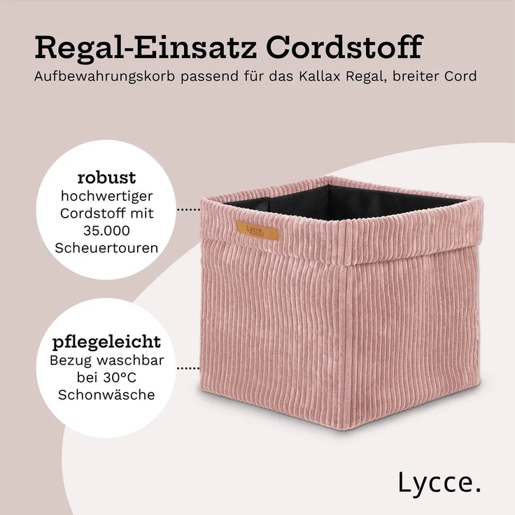 Lycce faltbare Aufbewahrungsbox - Cord, passend für Kallax Regal, abnehmbarer Bezug, robust, formstabil Puderrosa 31x33x33cm – Bild 3