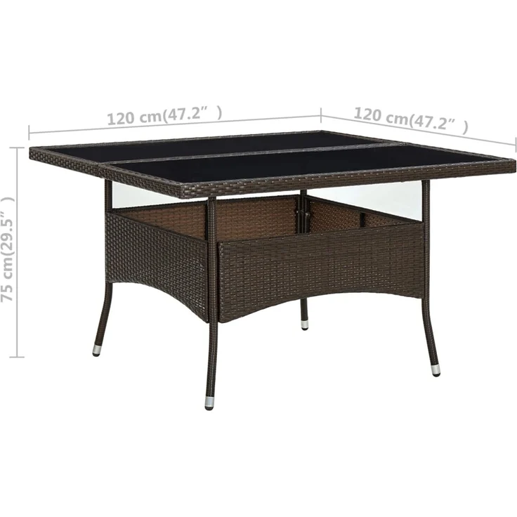 Gartentisch, Esstisch, Küchentisch Braun Poly Rattan und Glas – Bild 5
