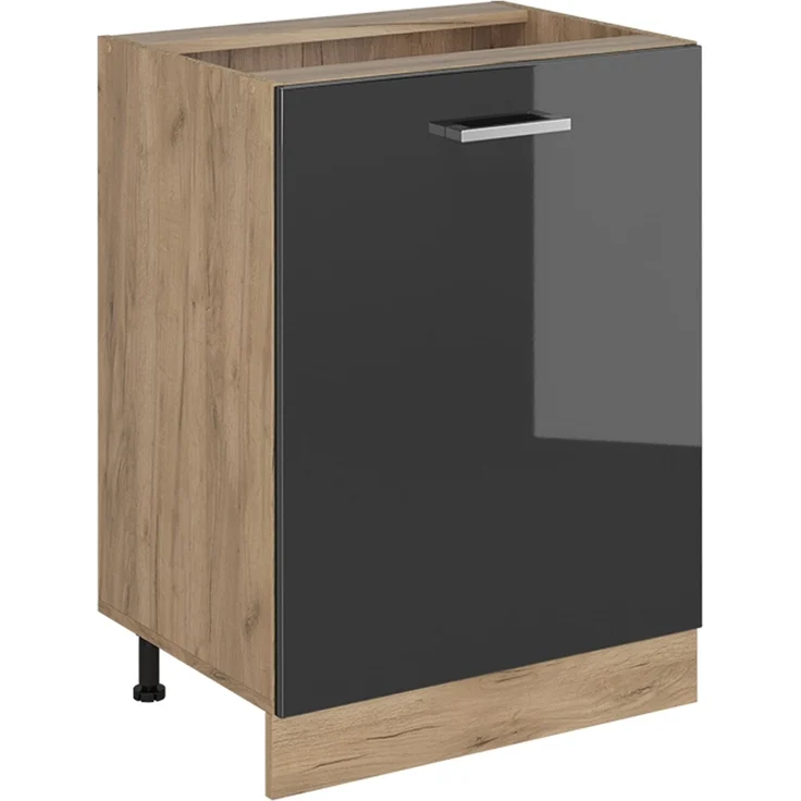 Küchenunterschrank R-Line Anthrazit Hochglanz/Goldkraft Eiche 60 cm mit 1 Tür ohne Arbeitsplatte Vicco – Bild 1