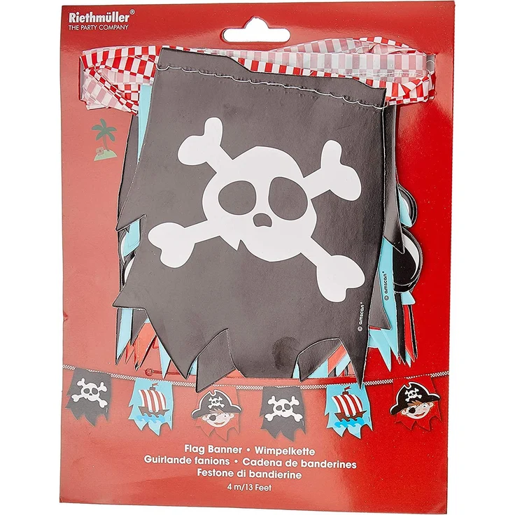 Amscan 9902134 - Wimpelkette Pirat, Größe circa 400 x 16 cm, Girlande, Hängedekoration – Bild 2