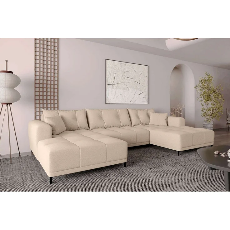 99rooms Massimo Wohnlandschaft Strukturstoff NEVE Beige mit Schlaffunktion – Bild 2