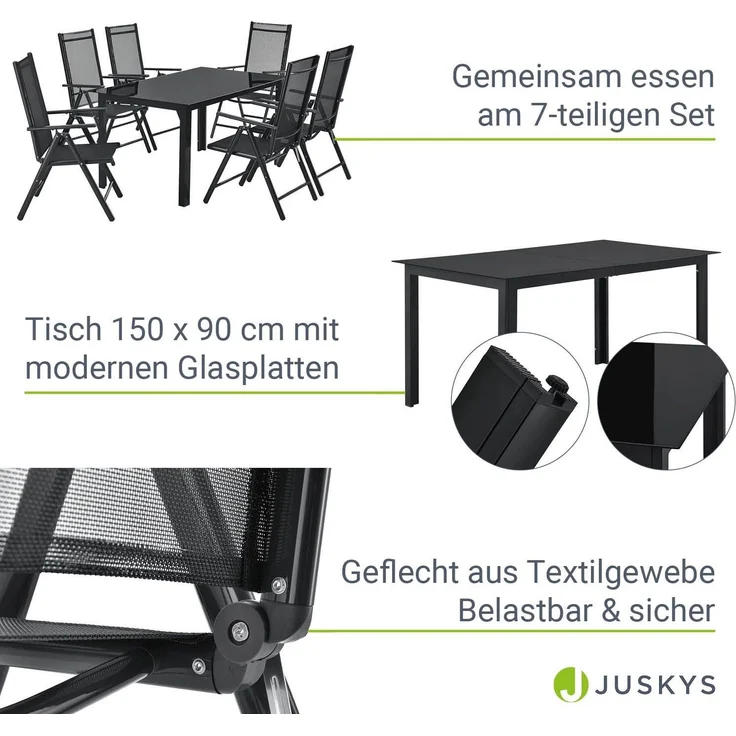 Juskys Aluminium Gartengarnitur Milano Gartenmöbel Set mit Tisch und 6 Stühlen Dunkel-Grau mit schwarzer Kunstfaser Alu Sitzgruppe Balkonmöbel – Bild 3
