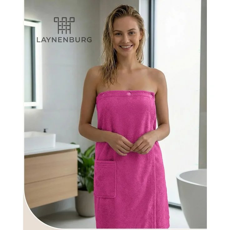 Laynenburg Saunatuch Saunakilt Damen aus Baumwolle Frottee - Saunatuch mit Knopfverschluss, pflegeleichtes Saunazubehör mit Knopfverschluss & Gummizug