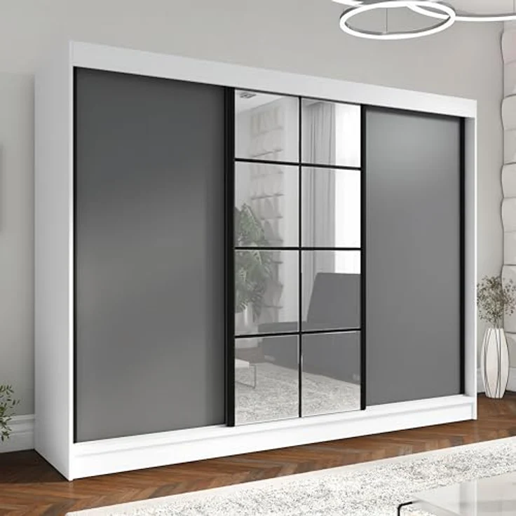 A&J MöbelLand GmbH Schwebetürenschrank ORAVELLE 3-türiger Kleiderschrank mit Spiegel, 4 Schubladen (Kostenlose Lieferung – nur für kurze Zeit! TOP ANGEBOT! Geräumiger Schrank mit einer Breite von 200 cm und Spiegel, ideal zur Aufbewahrung von Kleidung ... – Bild 3