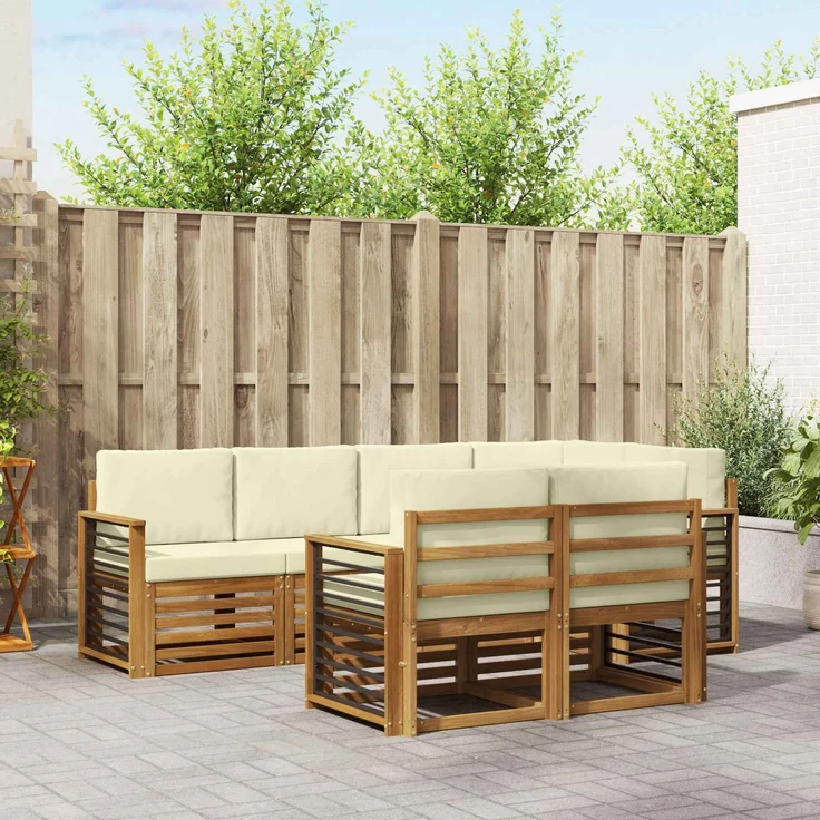 vidaXL Outdoor-Sofagarnitur 7 stk. 7-Sitzer Natur und Creme 3374980 – Bild 1