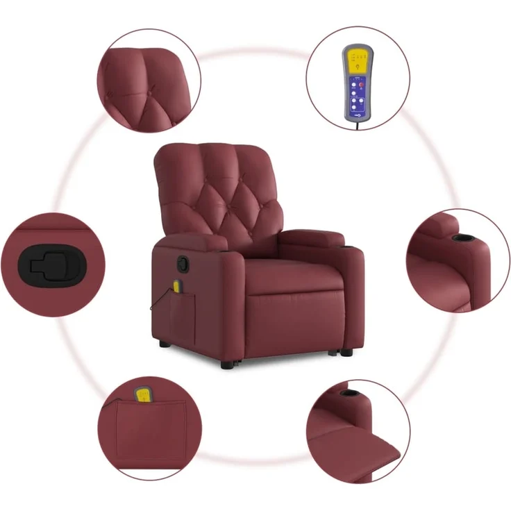 vidaXL Massagesessel mit Aufstehhilfe Weinrot Kunstleder 3204783 – Bild 6