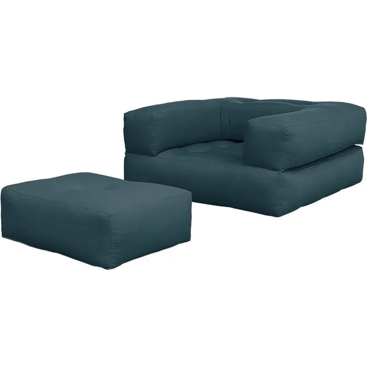 KARUP DESIGN CUBE Futonsessel mit Hocker 90x190 cm Petrol Blue