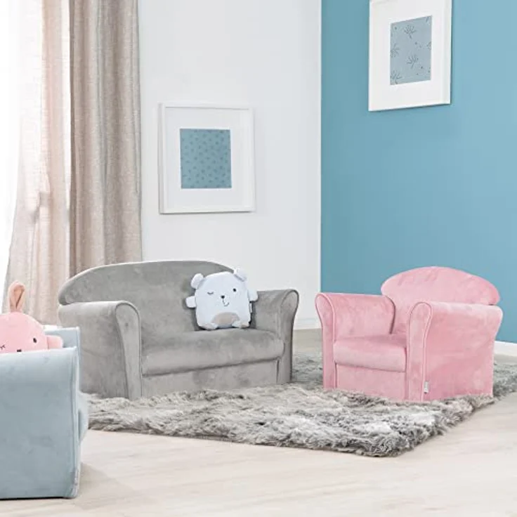 roba Kindersofa 'Lil Sofa' mit Armlehnen - Bequeme Kindercouch mit Samtstoff - Silbergrau – Bild 7