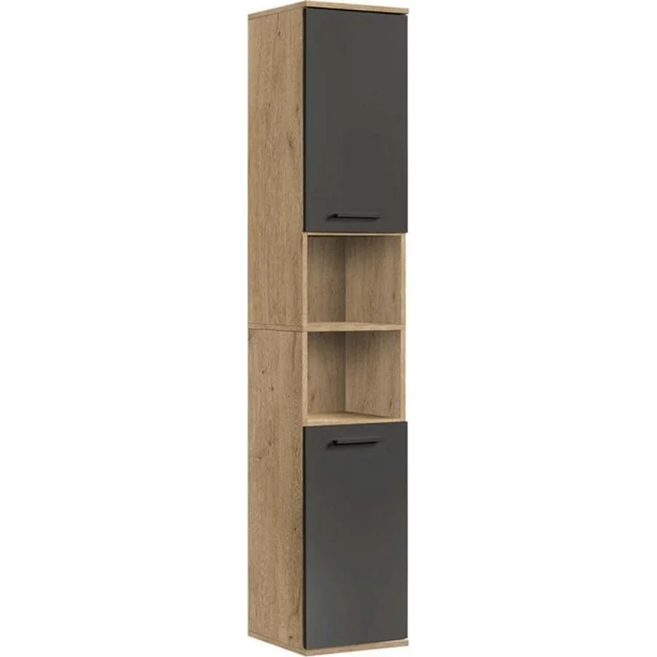 mokebo Hochschrank Der Kapitän (mit 5 Einlegeböden) hoher Badschrank oder Badezimmerschrank Eiche Schwarz – Bild 4