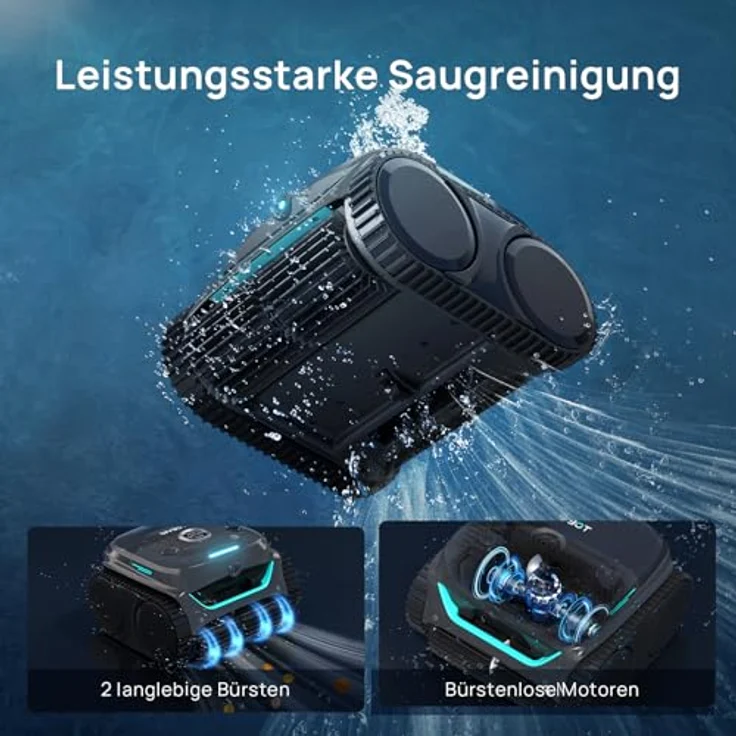 WYBOT (Neues Modell) C2 Vision-A Kabelloser Poolroboter Akku mit KI-Kamera, 8 Modi, starker Saugkraft, Dual-Filter, Wasserlinie, Poolroboter Akku Wand und Boden, App-Blaugraugrün – Bild 4