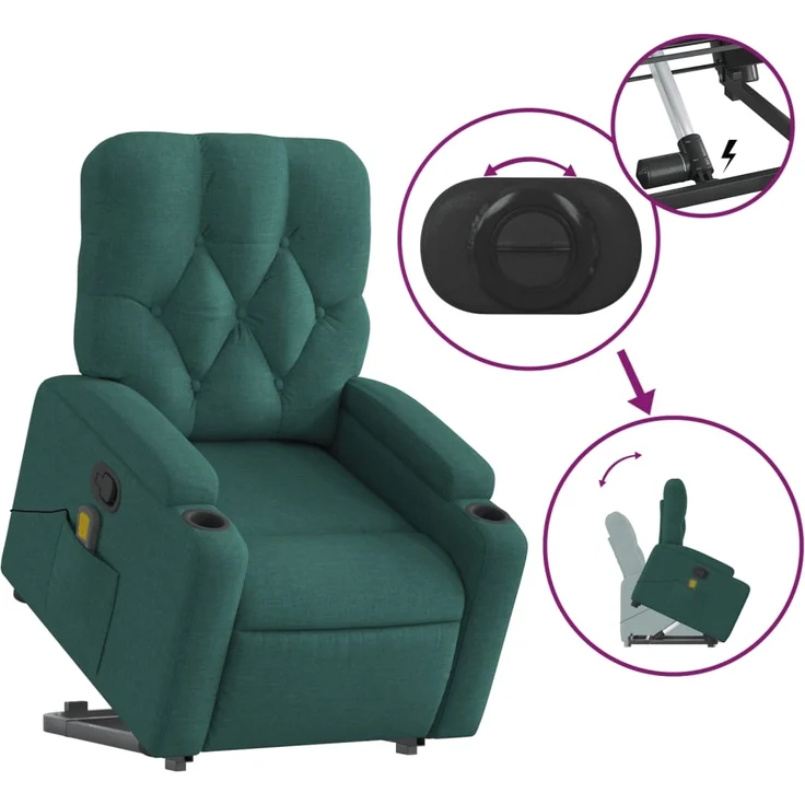 vidaXL Massagesessel mit Aufstehhilfe Dunkelgrün Stoff 3204728 – Bild 5