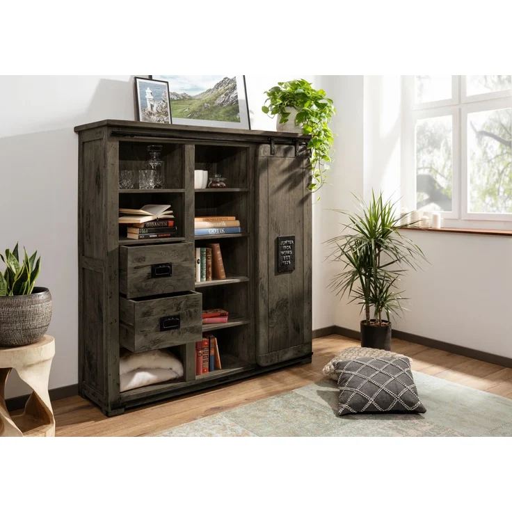 Highboard Mango 142x45x147 grau lackiert RAILWAY #262 – Bild 4