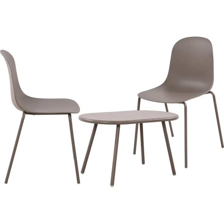CLP 2er Sitzgruppe Veldin Set 1 Tisch 2 Stapelstühle wetterfest UV-beständig,taupe