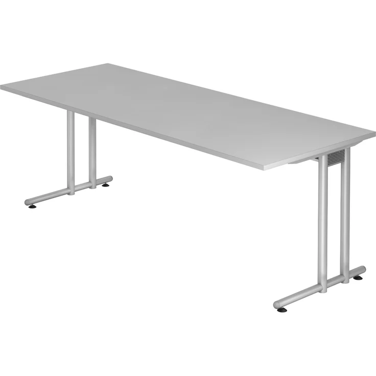 bümö Schreibtisch groß, N-Serie 200x80 cm, Tischplatte aus Holz in grau, Gestell aus Metall in Silber - PC Tisch, großer Computertisch für's Büro, Office Bürotisch, NS-20-5-S – Bild 1