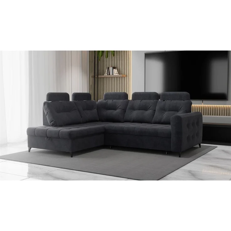Ecksofa Schlafsofa Sofa WENDIE Stoff Hold Me Dunkelgrau Ottomane Links – Bild 1