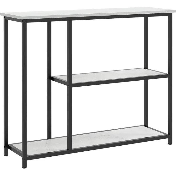 HOMCOM Konsolentisch, Flurtisch mit 2 Ebenen, Standregal, Beistelltisch, Sofatisch mit Kippschutz für Wohnzimmer, Diele, Stahl, Weiß, 100 x 30 x 80 cm
