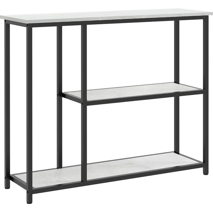 HOMCOM Konsolentisch, Flurtisch mit 2 Ebenen, Standregal, Beistelltisch, Sofatisch mit Kippschutz für Wohnzimmer, Diele, Stahl, Weiß, 100 x 30 x 80 cm – Bild 1