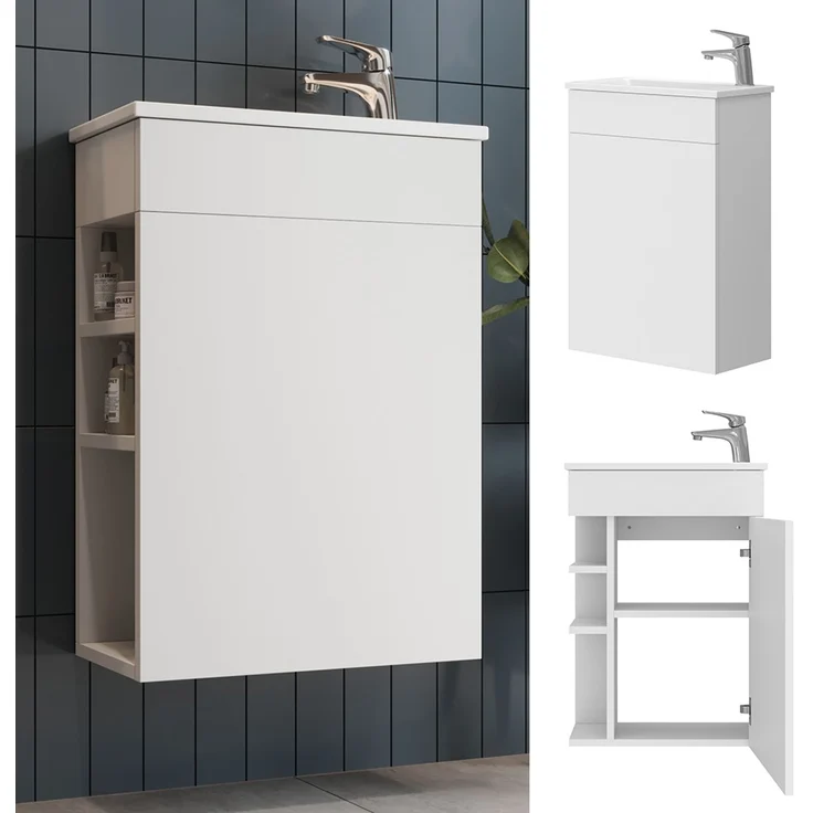 Waschbeckenunterschrank Amadeo Weiß 2 Teile, mit Waschbecken Vicco – Bild 2