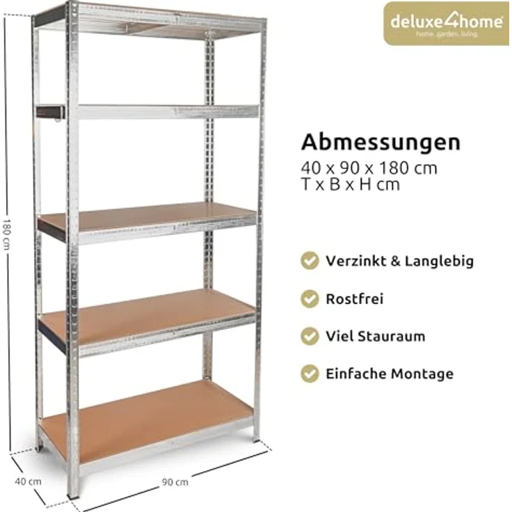 deluxe4home Schwerlastregal 2er Set Kellerregal verzinkt I 40x90x180 cm I Lagerregal bis 875kg – Bild 3